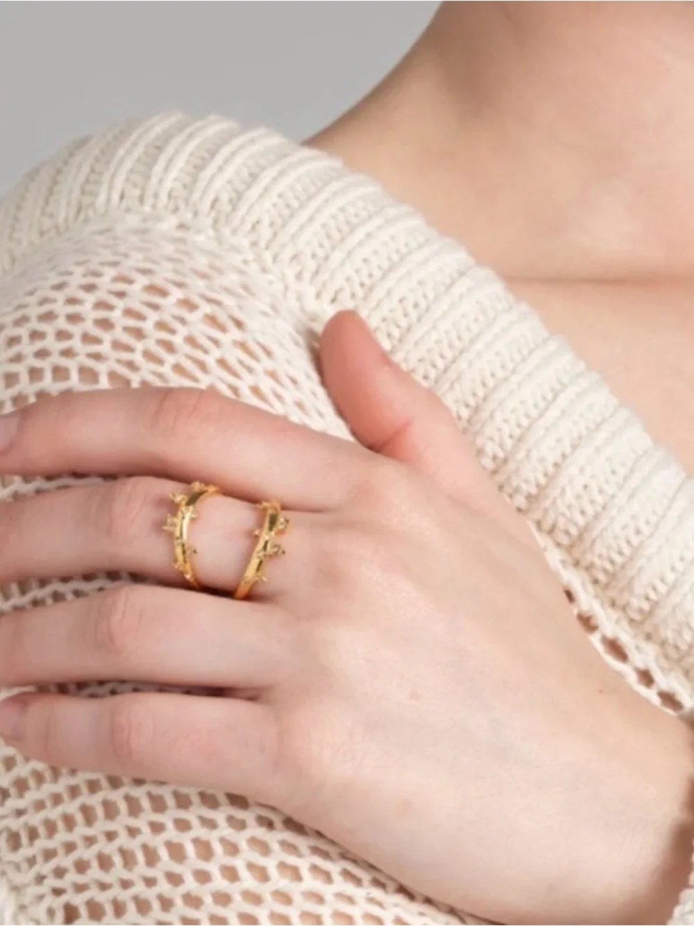 Alexis Bittar Gold Satellite Double Banded Crystal Ring Size 7 AU20